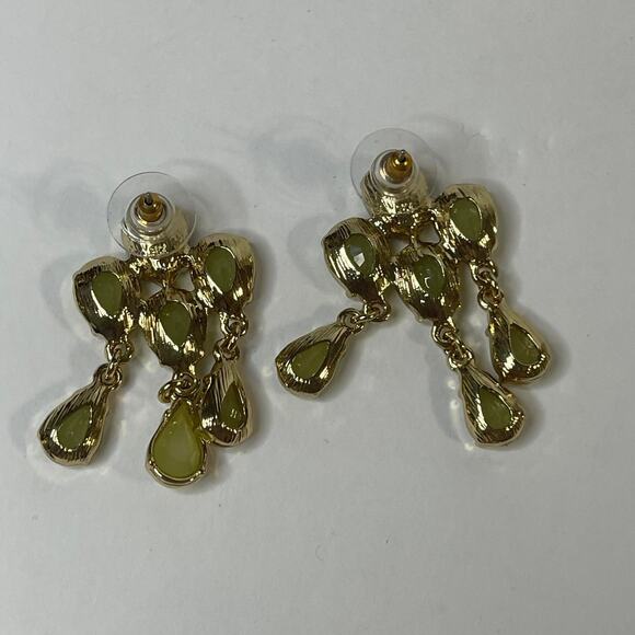 earrings Green crystal in gold tone setting dangle drop fancy contemporary - Picture 5 of 6